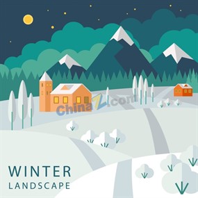 冬季风景插画矢量